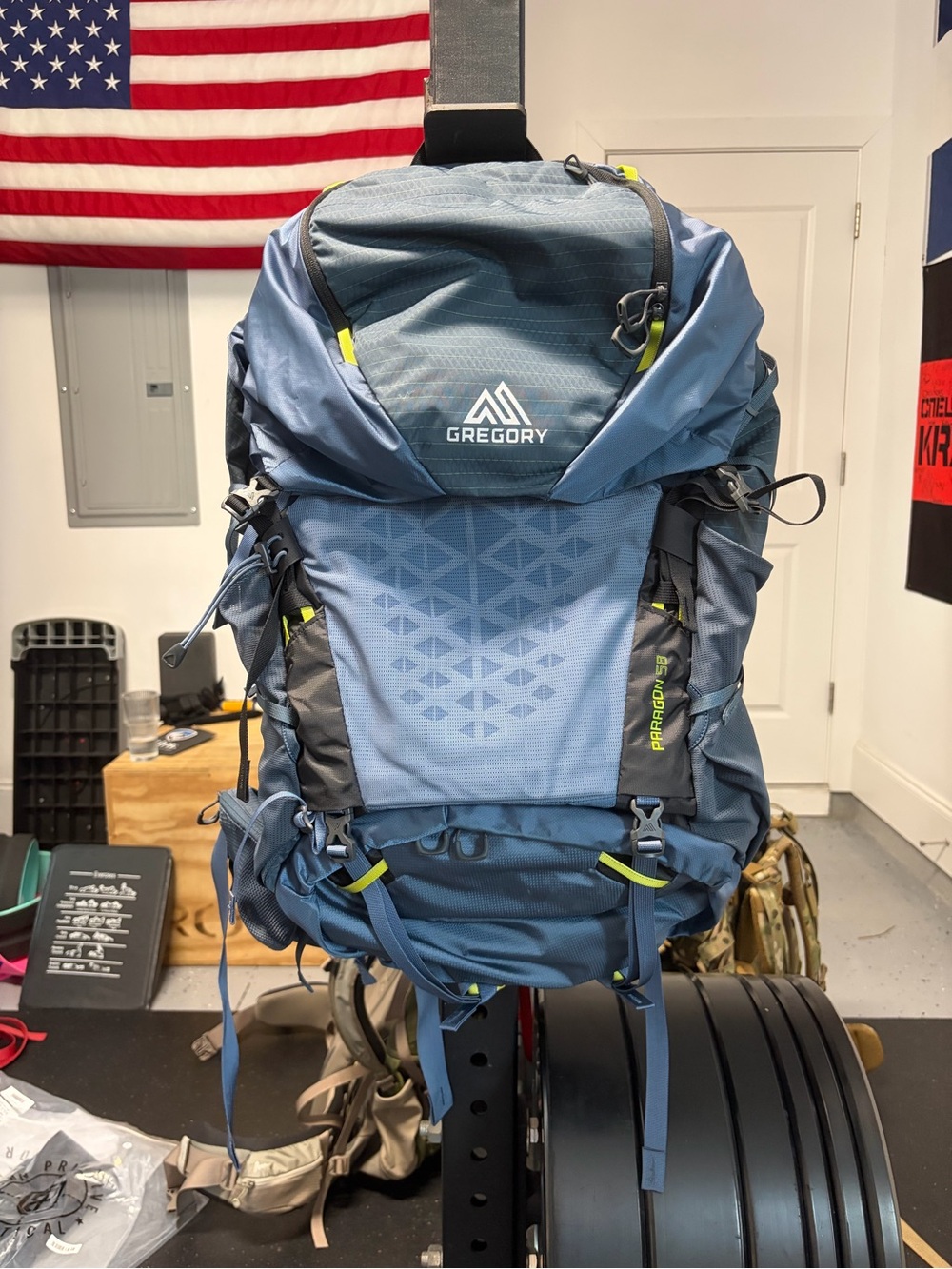 Gregory Men's Blue and Gray Hiking Backpack with Lime Accents